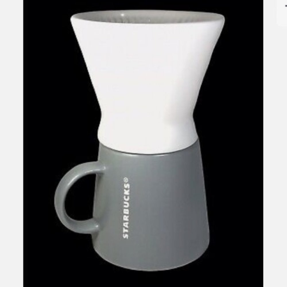 STARBUCKS Coffee Mug 2013 Slate Gray  Tapered 16oz & Pour Over Filter Funnel